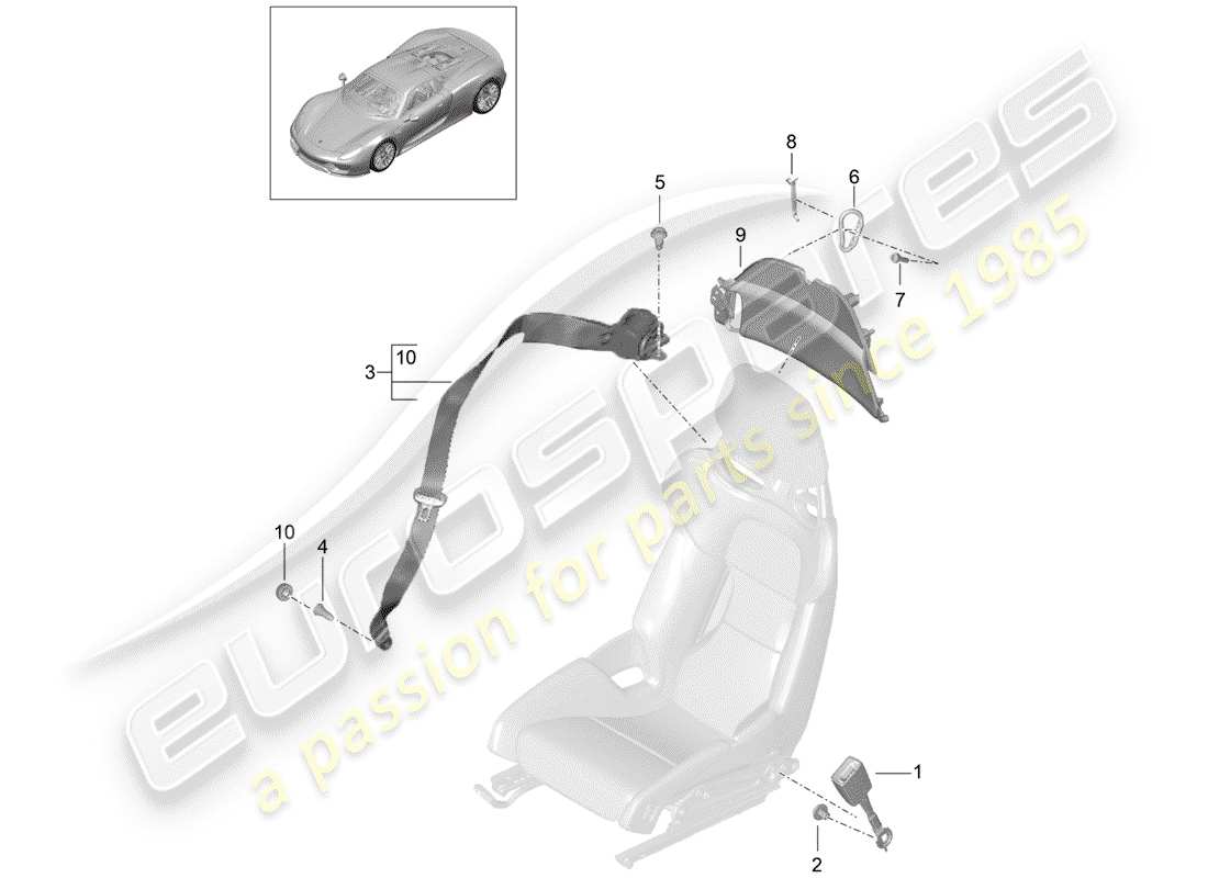 porsche 2015 (918 spyder) ceinture de sécurité schéma des pièces