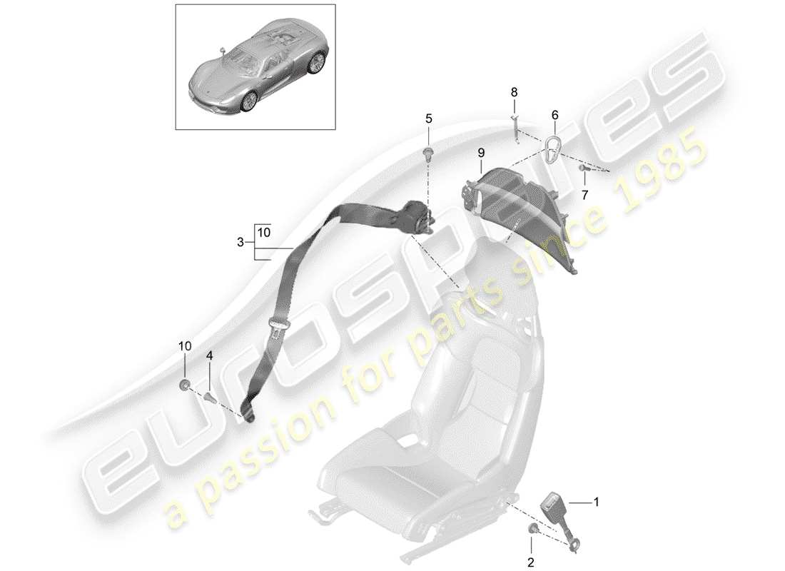 porsche 918 spyder (2015) ceinture de sécurité schéma des pièces