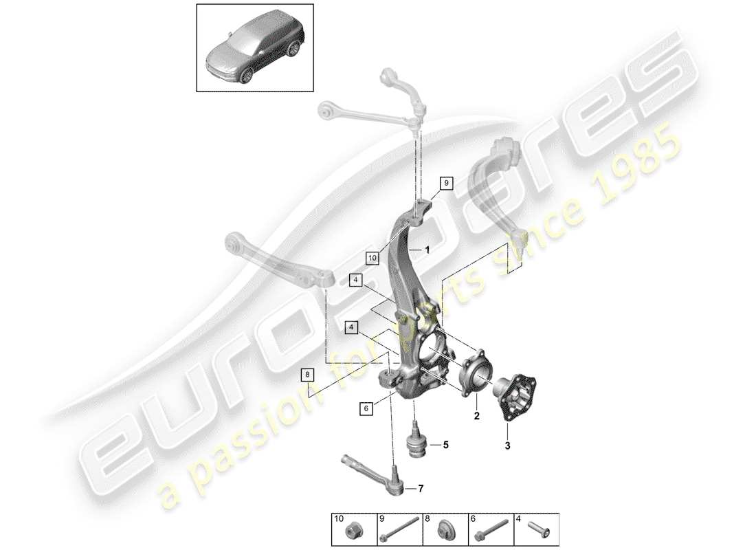 porsche 2020 (cayenne e3 9ya/9yb) support de roue schéma des pièces