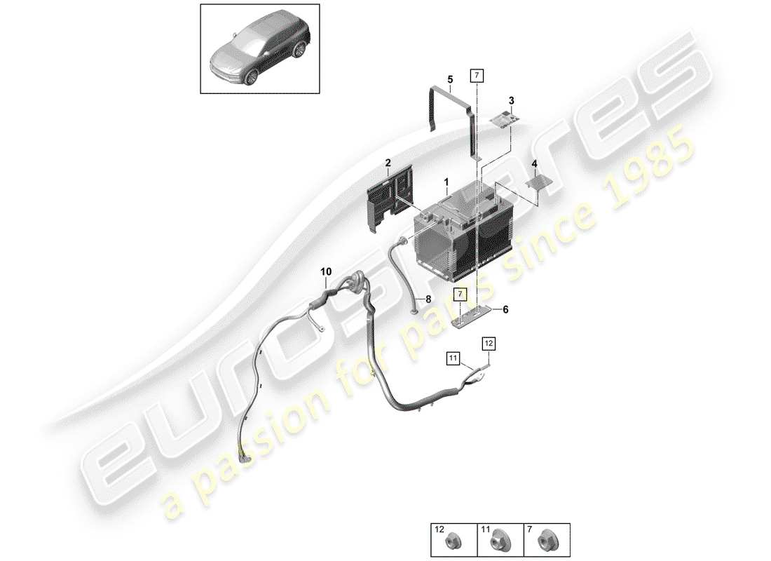 porsche 2020 (cayenne e3 9ya/9yb) batterie schéma des pièces