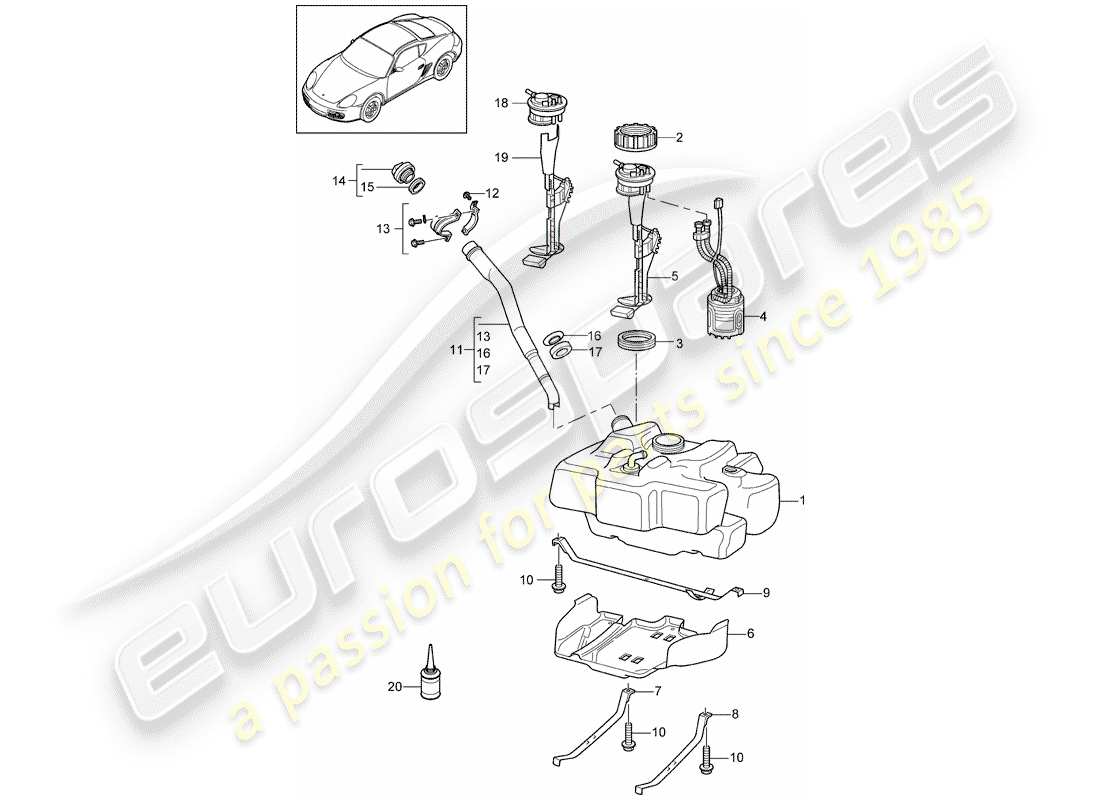 porsche 2011 (987 cayman) réservoir d'essence schéma des pièces