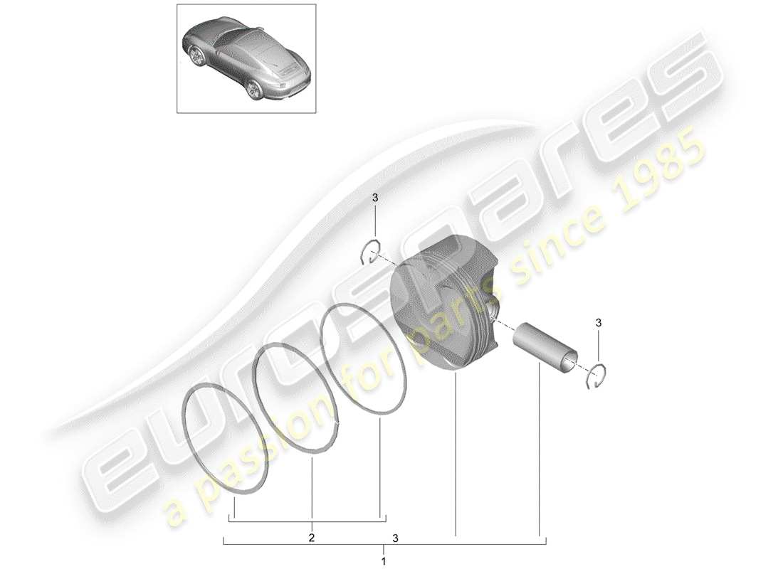 porsche 2012 (991-1) piston schéma des pièces