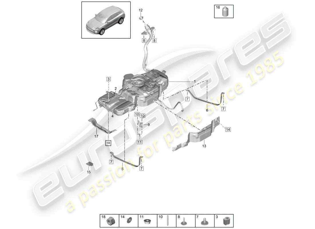 porsche 2019 (macan) réservoir de carburant avec schéma des pièces