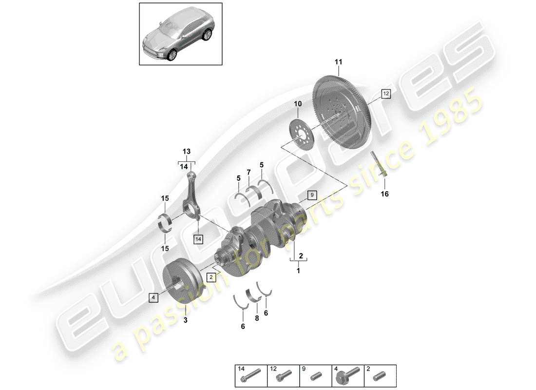porsche 2019 (macan) diagramme de pièce de vilebrequin