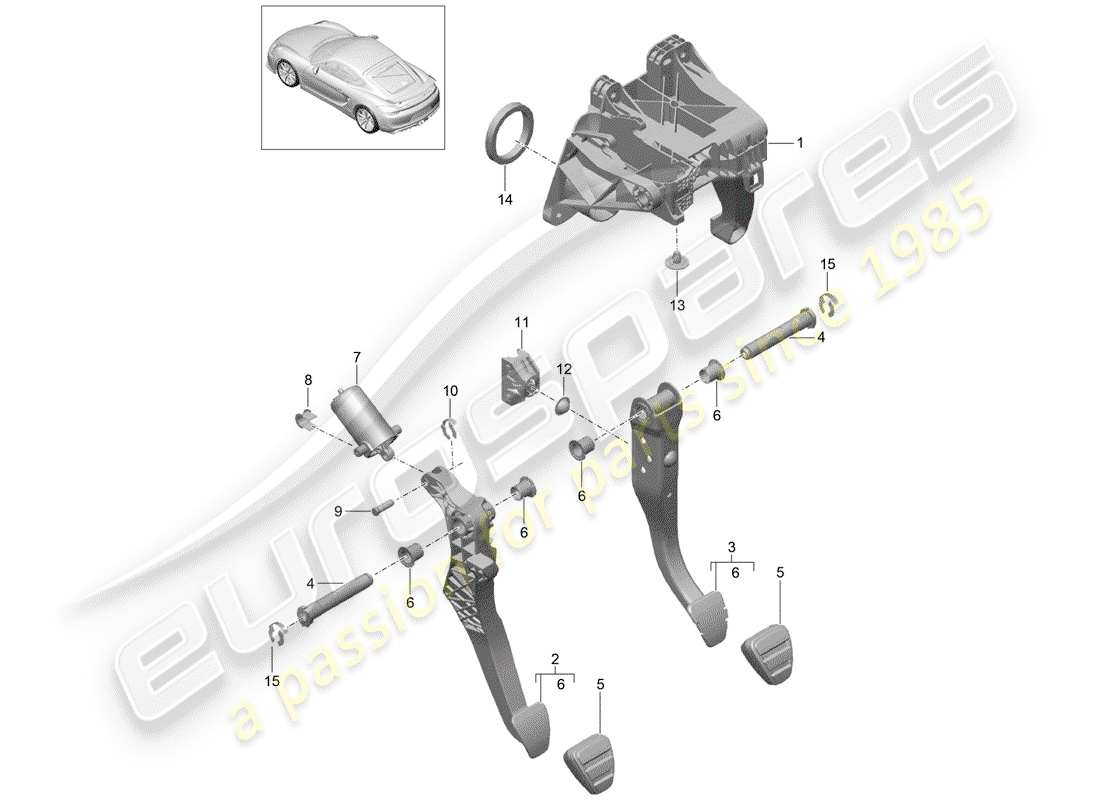porsche 2016 (981 cayman gt4) pédales schéma des pièces