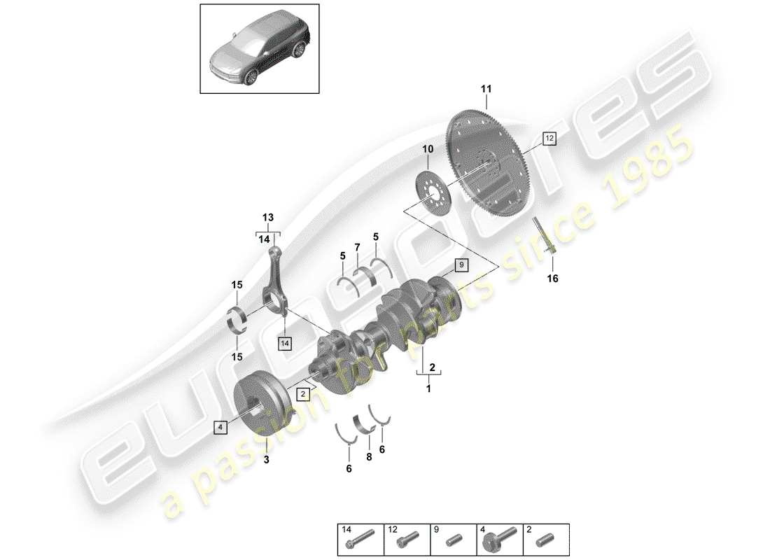 porsche 2019 (cayenne e3 9ya/9yb) diagramme de pièce de vilebrequin