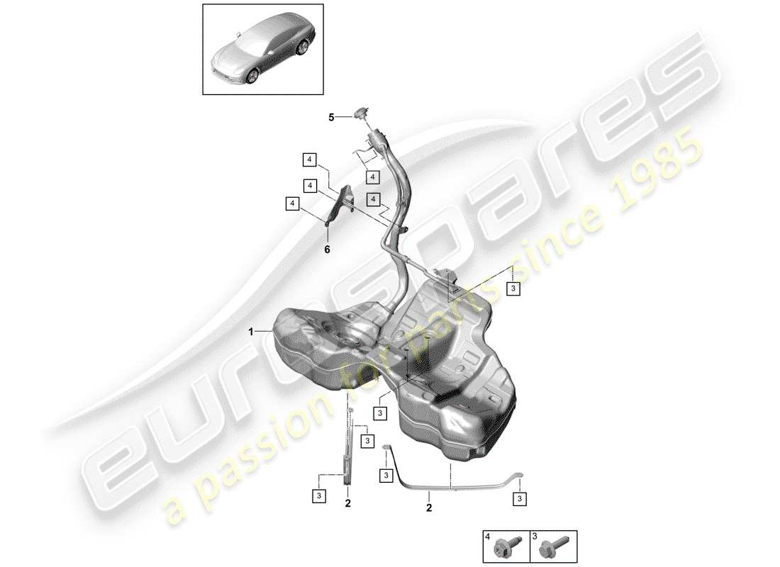 porsche 2020 (panamera 971-1) réservoir de carburant avec schéma des pièces