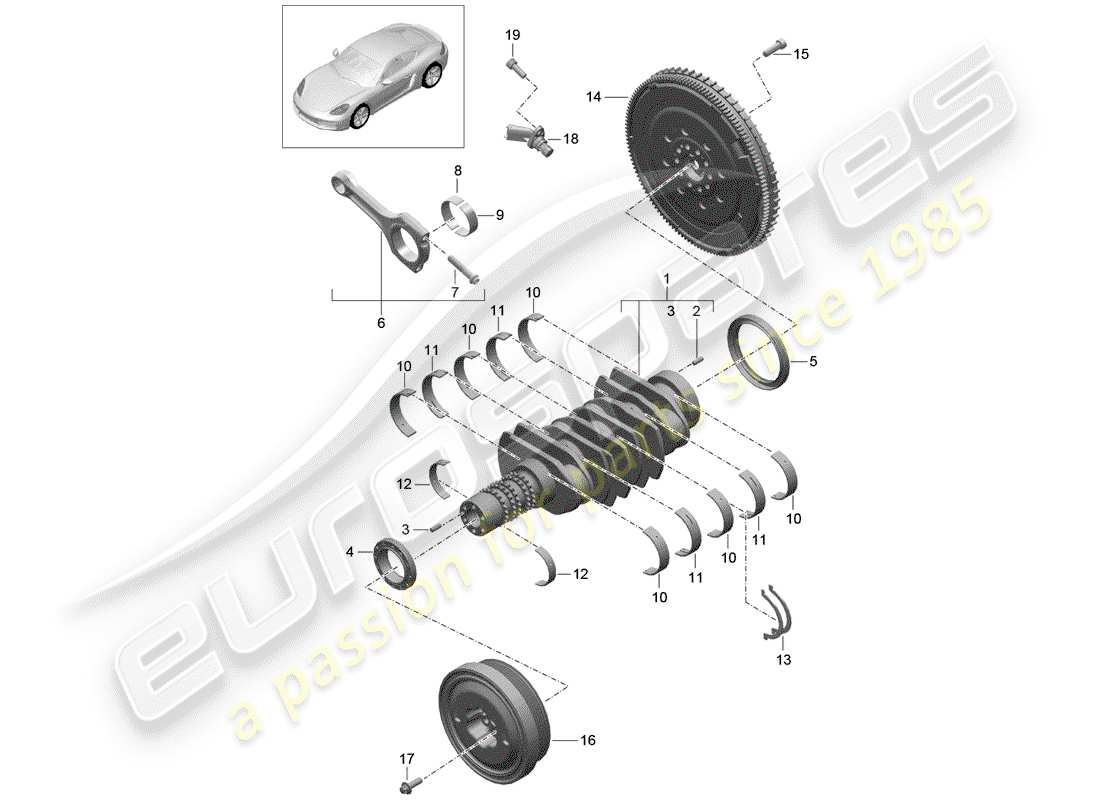 porsche 2018 (718 cayman) diagramme de pièce de vilebrequin