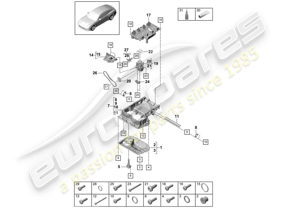 porsche 2020 (panamera 971-1) boîtier conducteur d'huile schéma des pièces