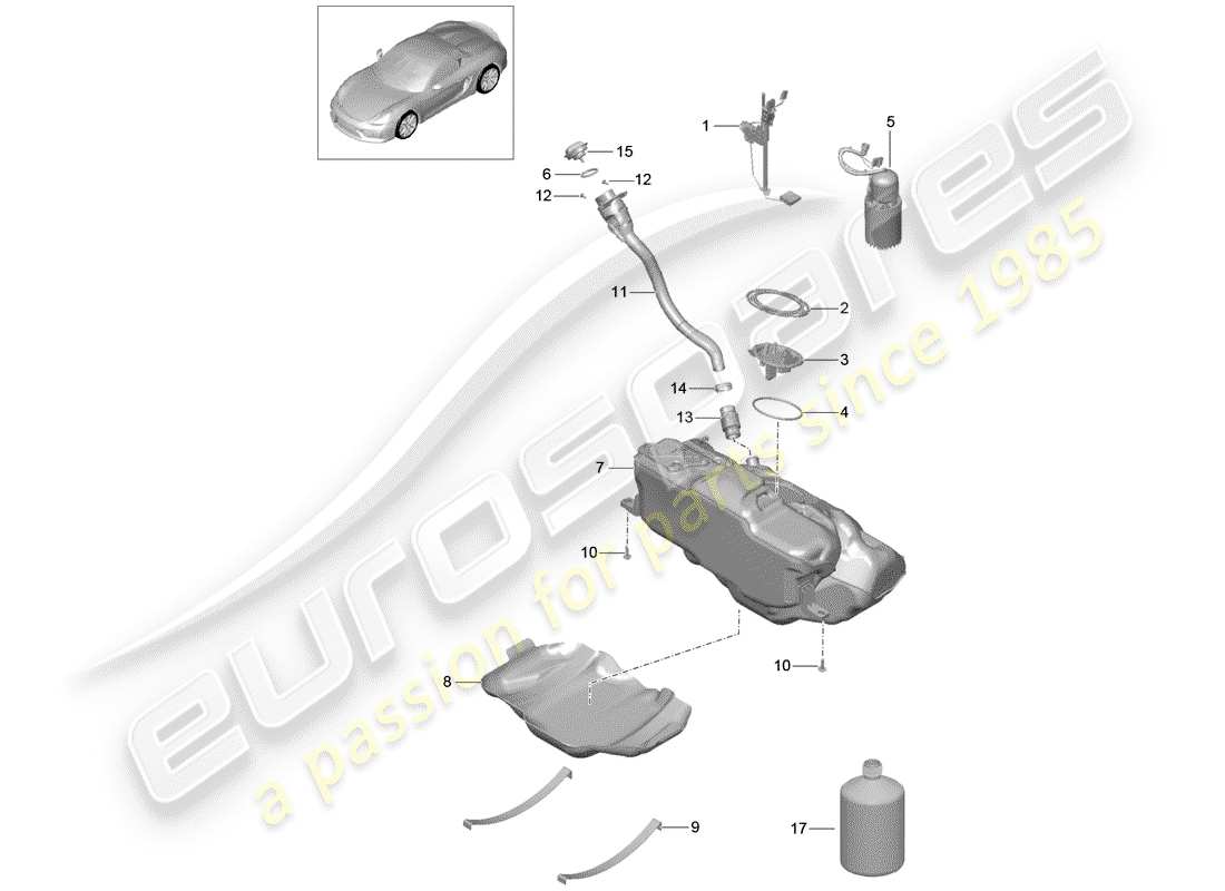 porsche 2016 (981 boxster spyder) réservoir de carburant schéma des pièces