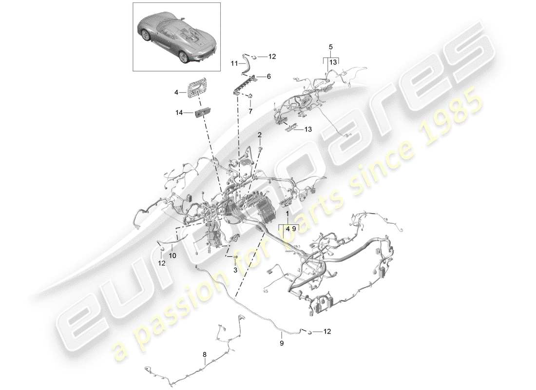 porsche 2015 (918 spyder) faisceau de câblage schéma des pièces