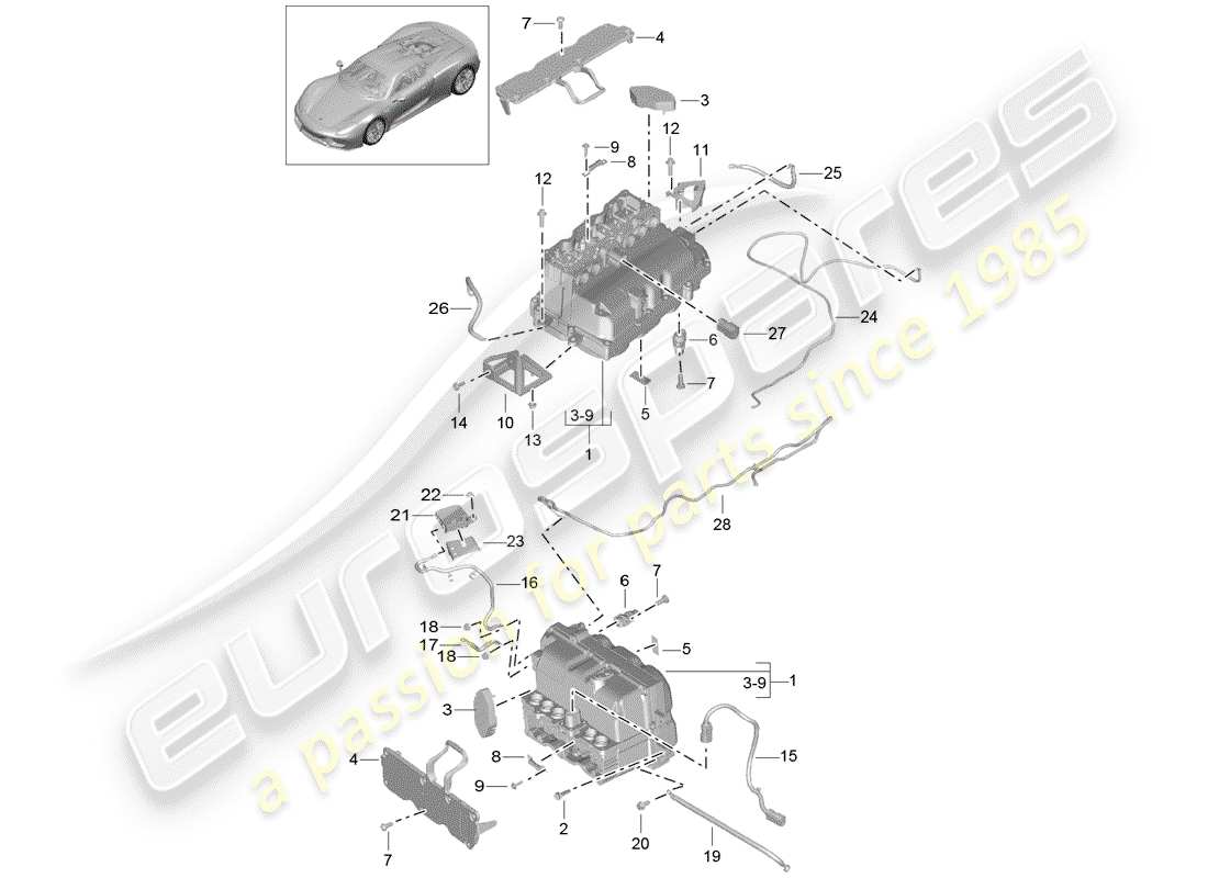 porsche 918 spyder (2015) électronique de puissance et de contrôle- schéma des pièces