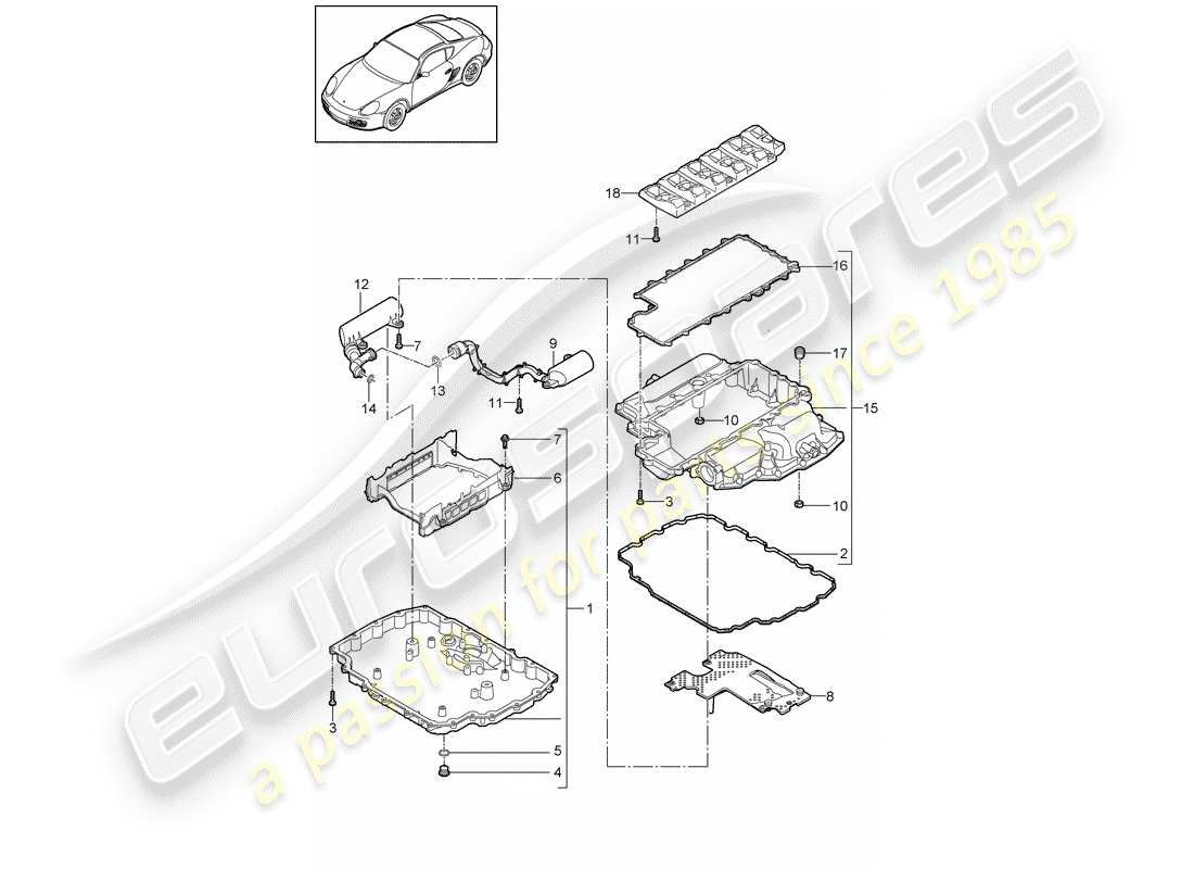 porsche 2012 (987 cayman) carter d'huile schéma des pièces