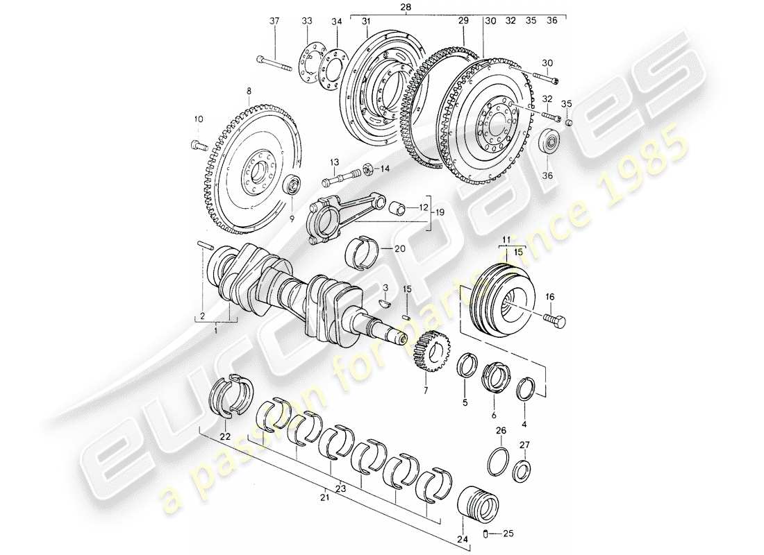 porsche 1993 (964) diagramme de pièce de vilebrequin