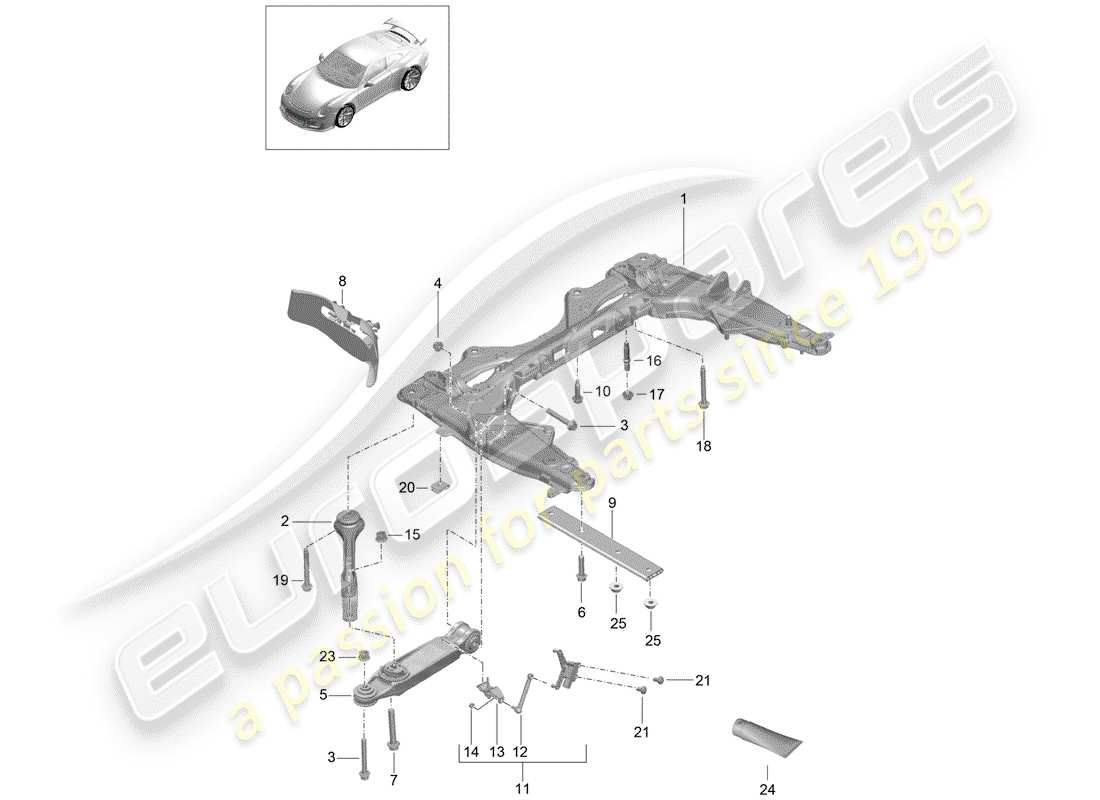 porsche 2018 (991-2 r/gt3/rs) diagramme des pièces de la traverse