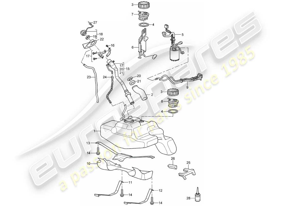 porsche 2009 997-2 turbo / gt2 réservoir de carburant schéma des pièces