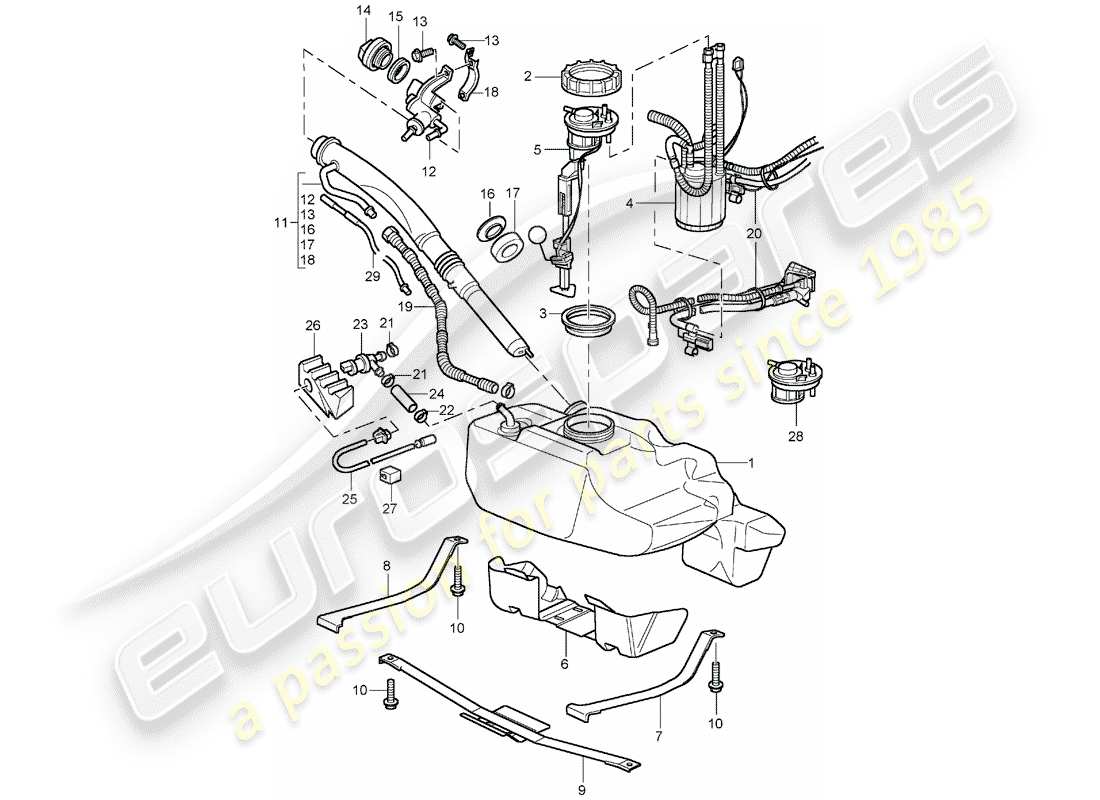 porsche 2001 (996 turbo / gt2) réservoir d'essence schéma des pièces