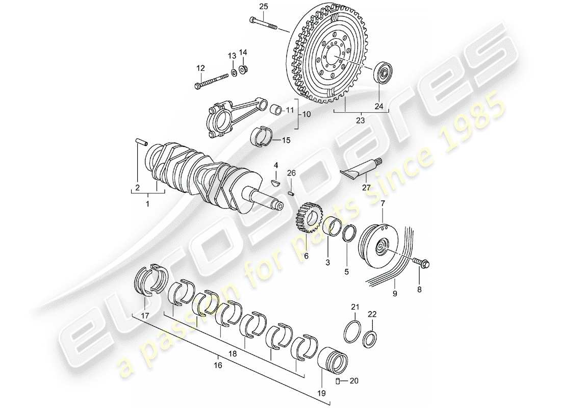 porsche 2001 (996 turbo / gt2) diagramme de pièce de vilebrequin