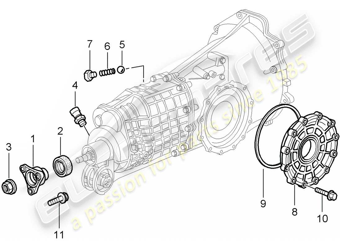 porsche 2002 (996 turbo / gt2) carter d'engrenages - couvercle de transmission schéma des pièces