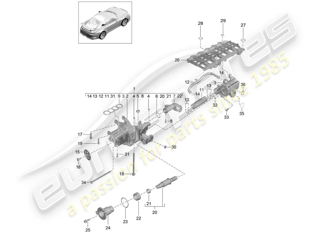 porsche 2020 (991-2 r/gt3/rs) la pompe à huile schéma des pièces