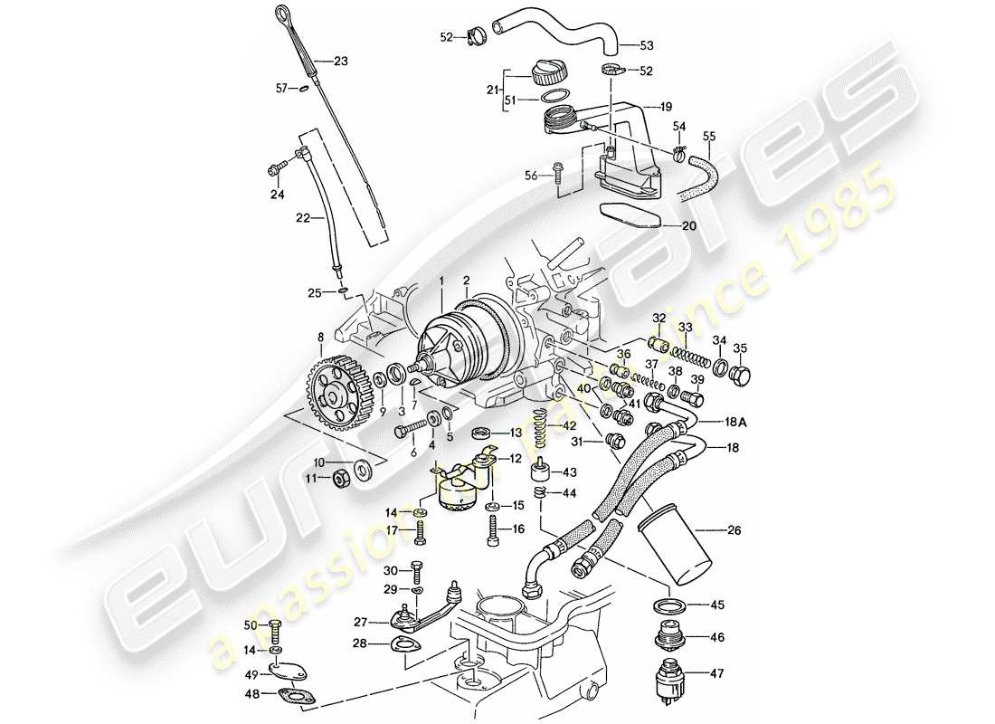 porsche 1990 (928) lubrification du moteur schéma des pièces
