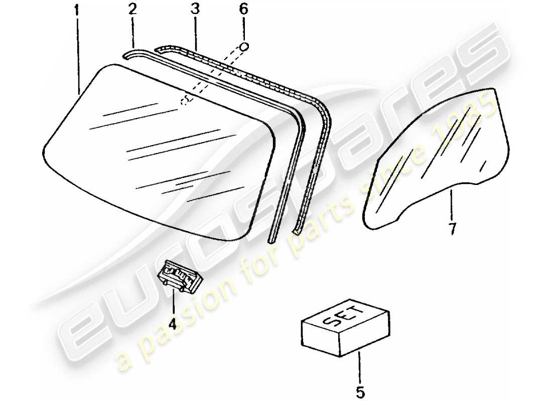 porsche 2004 (986 boxster) lunettes de fenêtre schéma des pièces