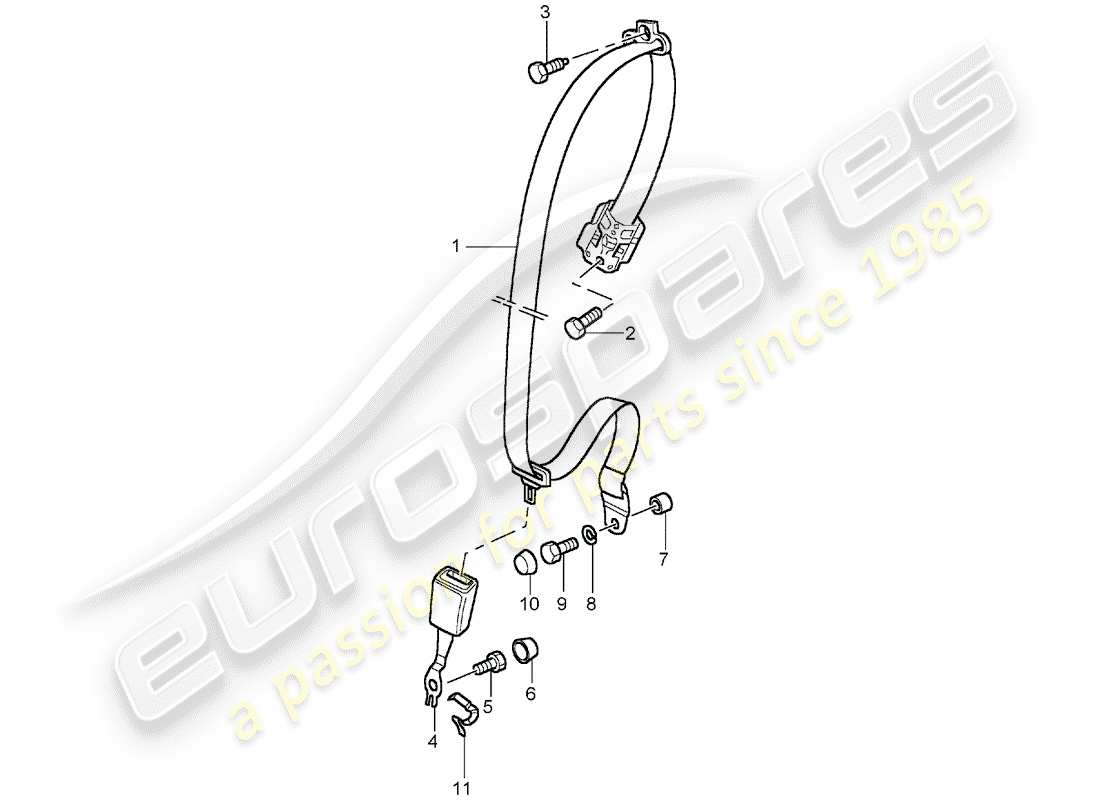 porsche 2001 (996 turbo / gt2) ceinture de sécurité schéma des pièces