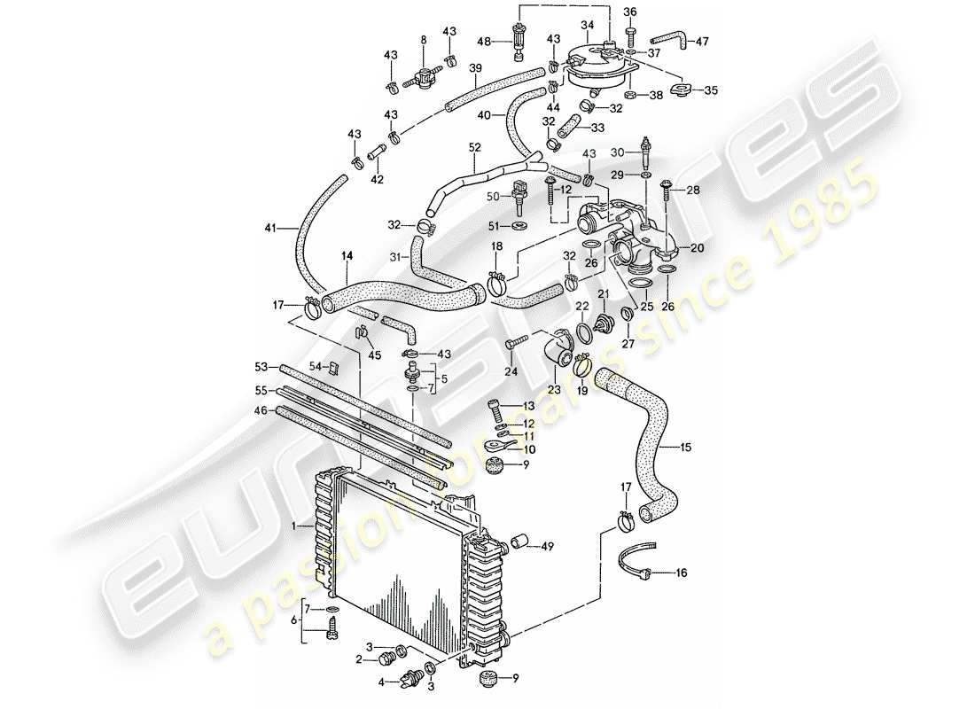 porsche 1990 (928) refroidissement par eau 1 schéma des pièces