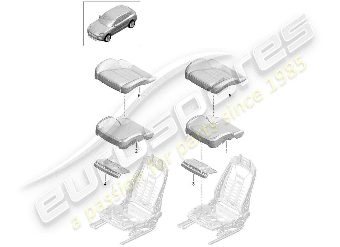 porsche 2019 (macan) pièce en mousse diagramme des pièces