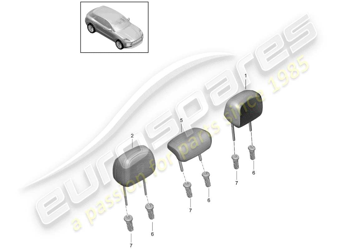 porsche 2019 (macan) diagramme des pièces de l'appui-tête