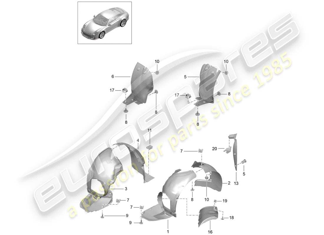 porsche 2019 (991-2 r/gt3/rs) protecteur de timonerie schéma des pièces