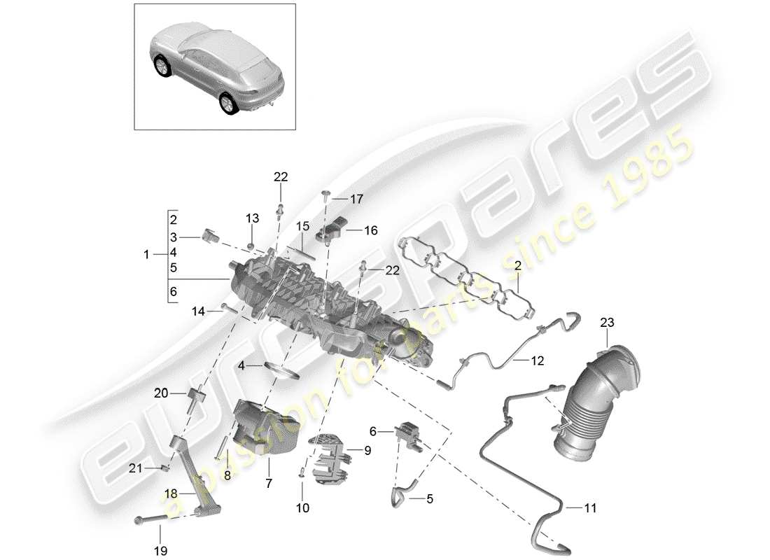 porsche 2014 (macan) collecteur d'admission schéma des pièces