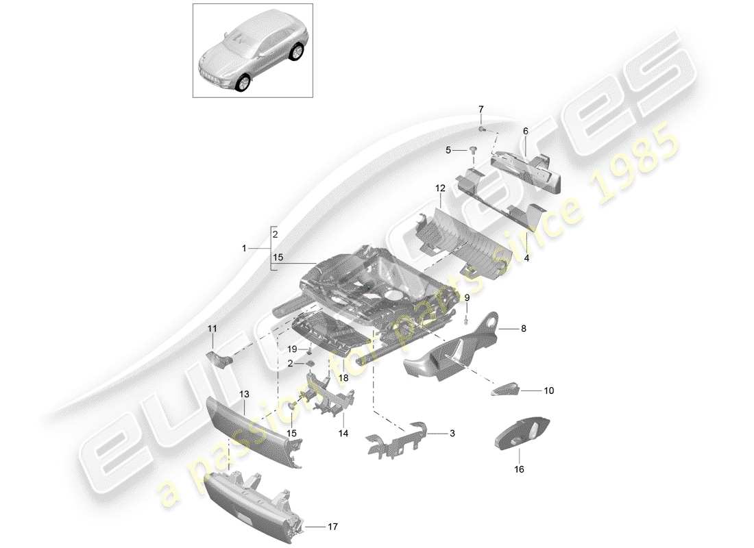 porsche 2014 (macan) cadre de siège schéma des pièces