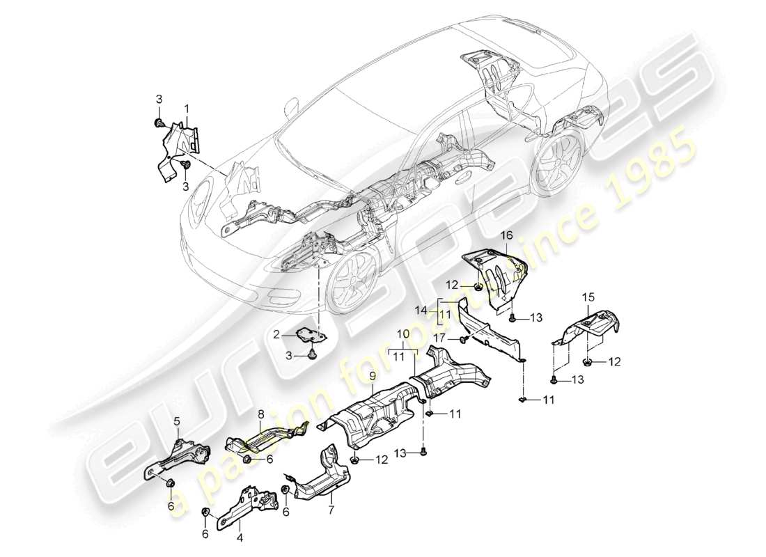 porsche 2010 (cayenne e1 9pa) garnitures isolation thermique soubassement schéma des pièces