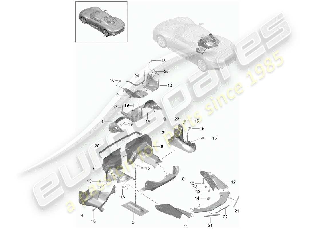 porsche 2015 (918 spyder) système d'échappement schéma des pièces