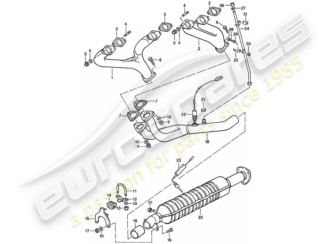 porsche 1986 (944) système d'échappement - - catalyseur schéma des pièces