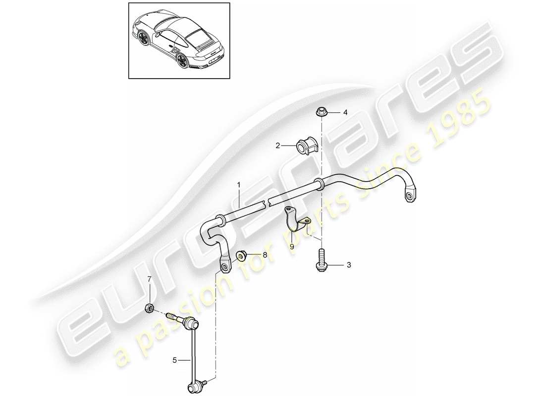 porsche 2012 (997-2 turbo / gt2 rs) schéma des pièces du stabilisateur