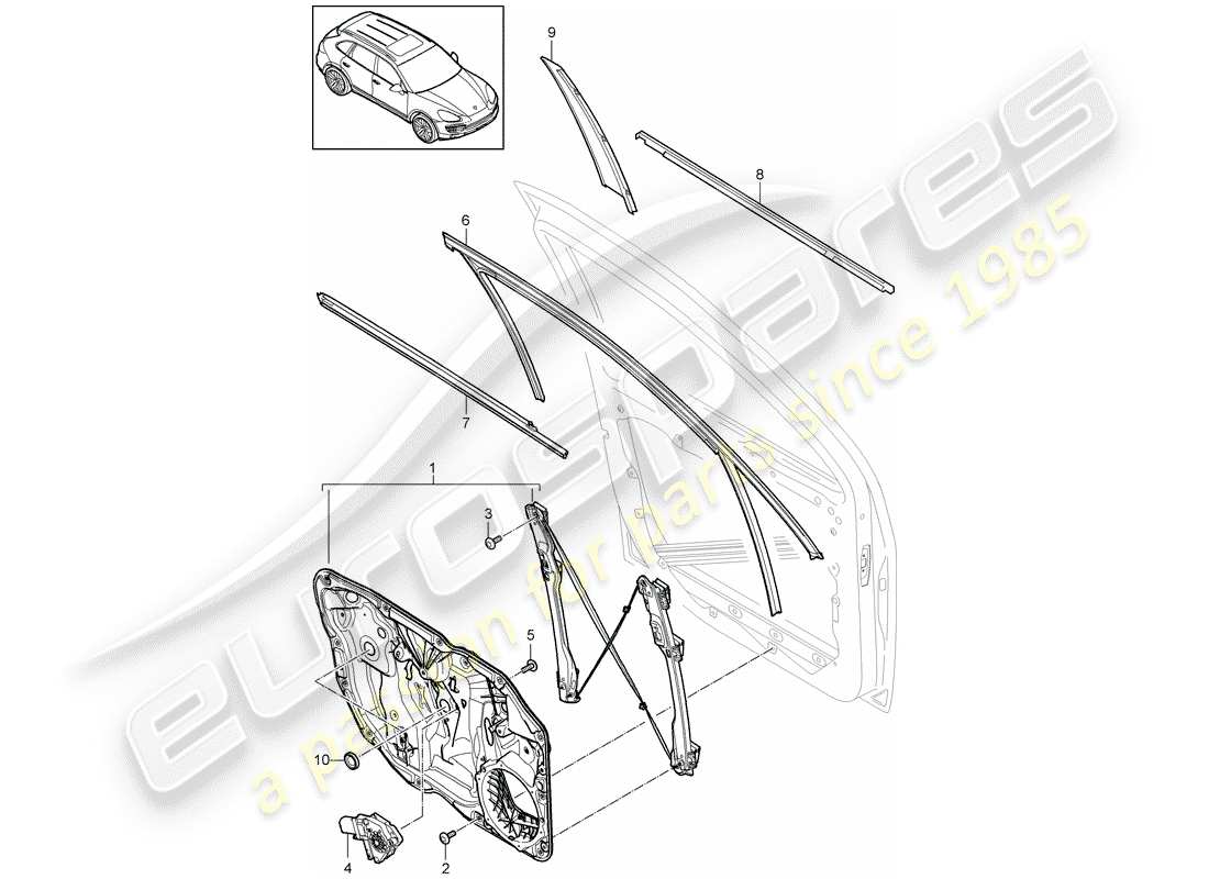 porsche 2011 (cayenne e2 92a) régulateur de fenêtre schéma des pièces