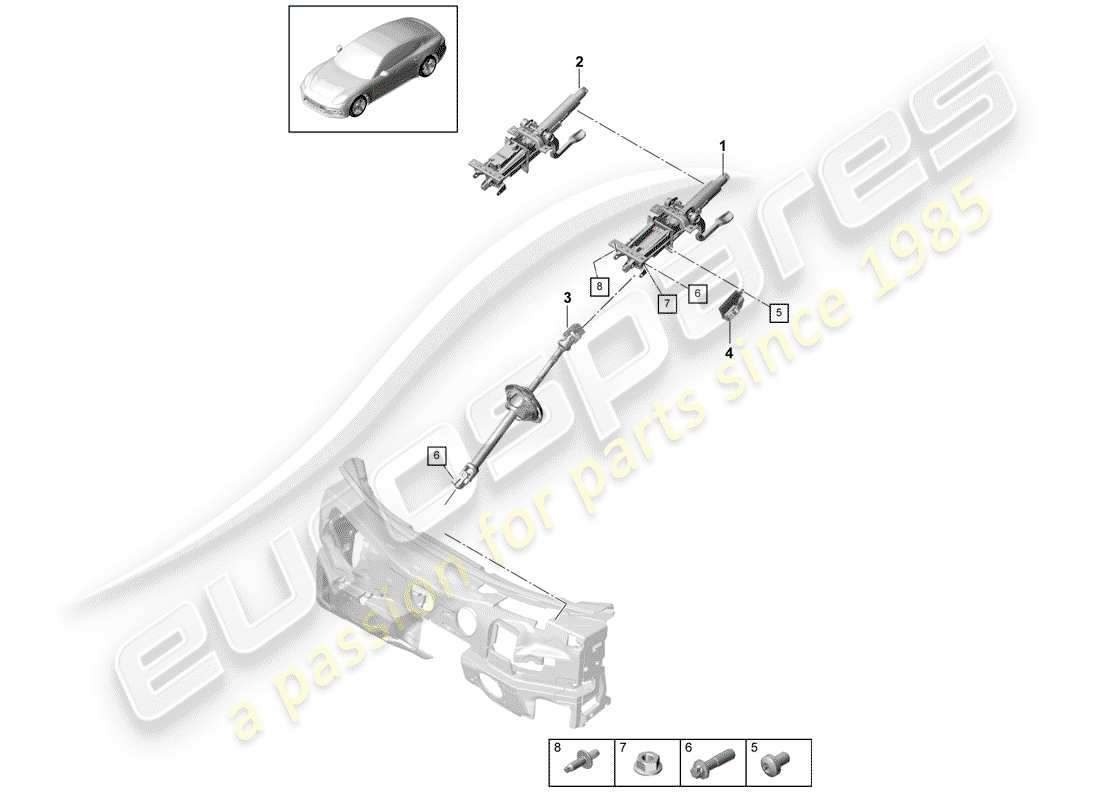 porsche 2019 (panamera 971-1) colonne de direction schéma des pièces