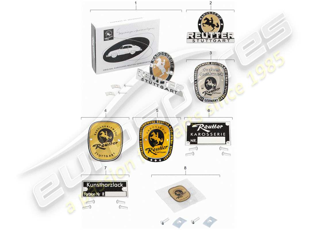 porsche classic accessories (2019) emblème - reutter schéma des pièces