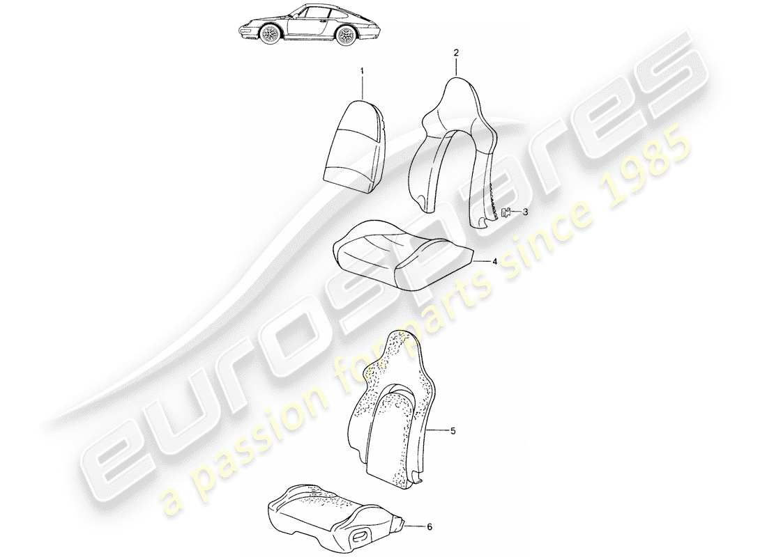 porsche 1991 (seats for 944/968/911/928) siège sport - - - housse - pièce en mousse - d - mj 1995>> - mj 1998 schéma des pièces