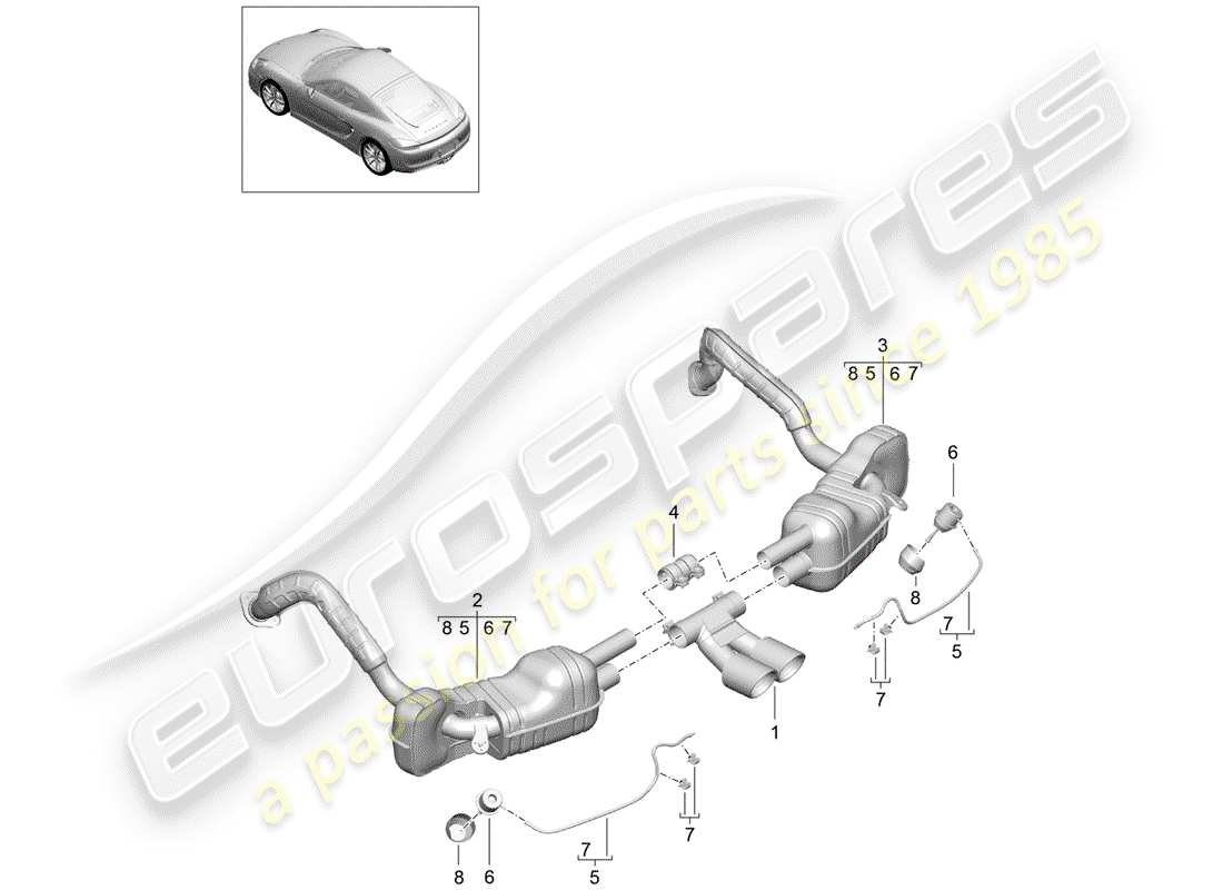 porsche 2015 (981 cayman) système d'échappement schéma des pièces