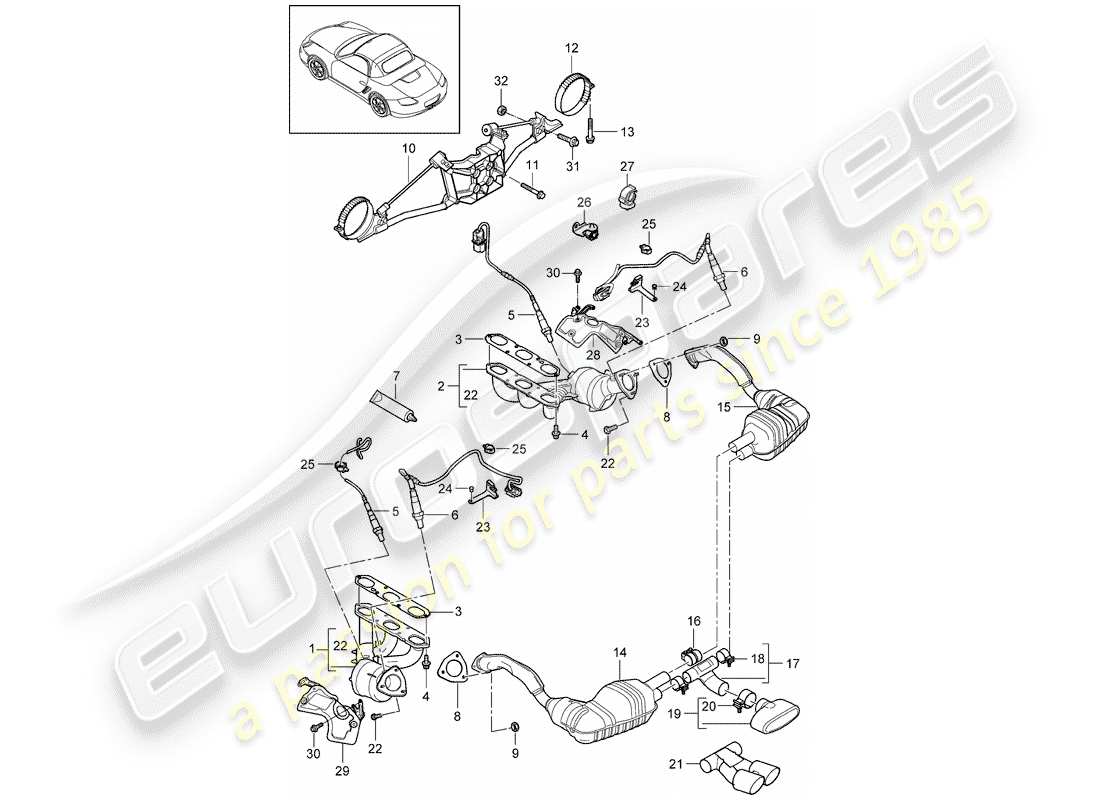 porsche 2011 (987 boxster) système d'échappement schéma des pièces
