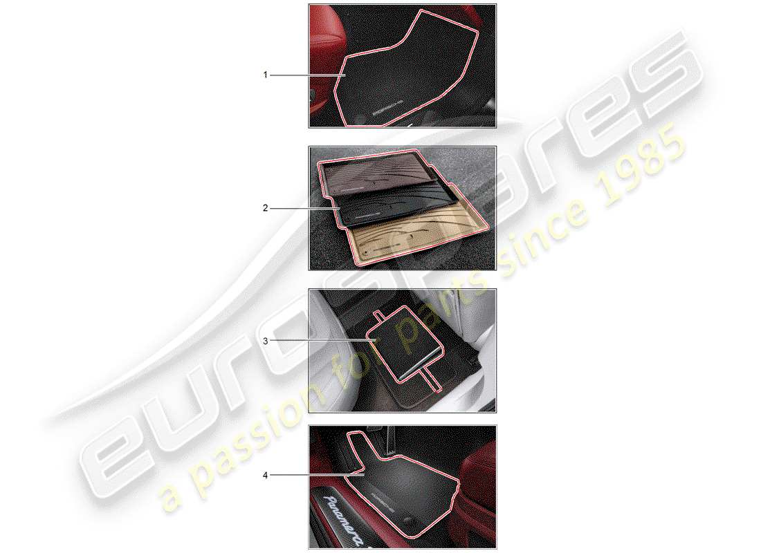 porsche 2018 (tequipment panamera) tapis de sol (caoutchouc) schéma des pièces