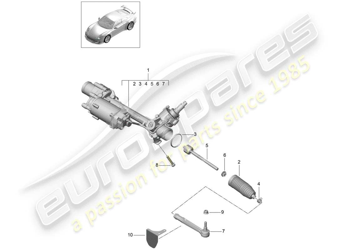 porsche 2015 (991-1 r/gt3/rs) mécanisme de direction schéma des pièces