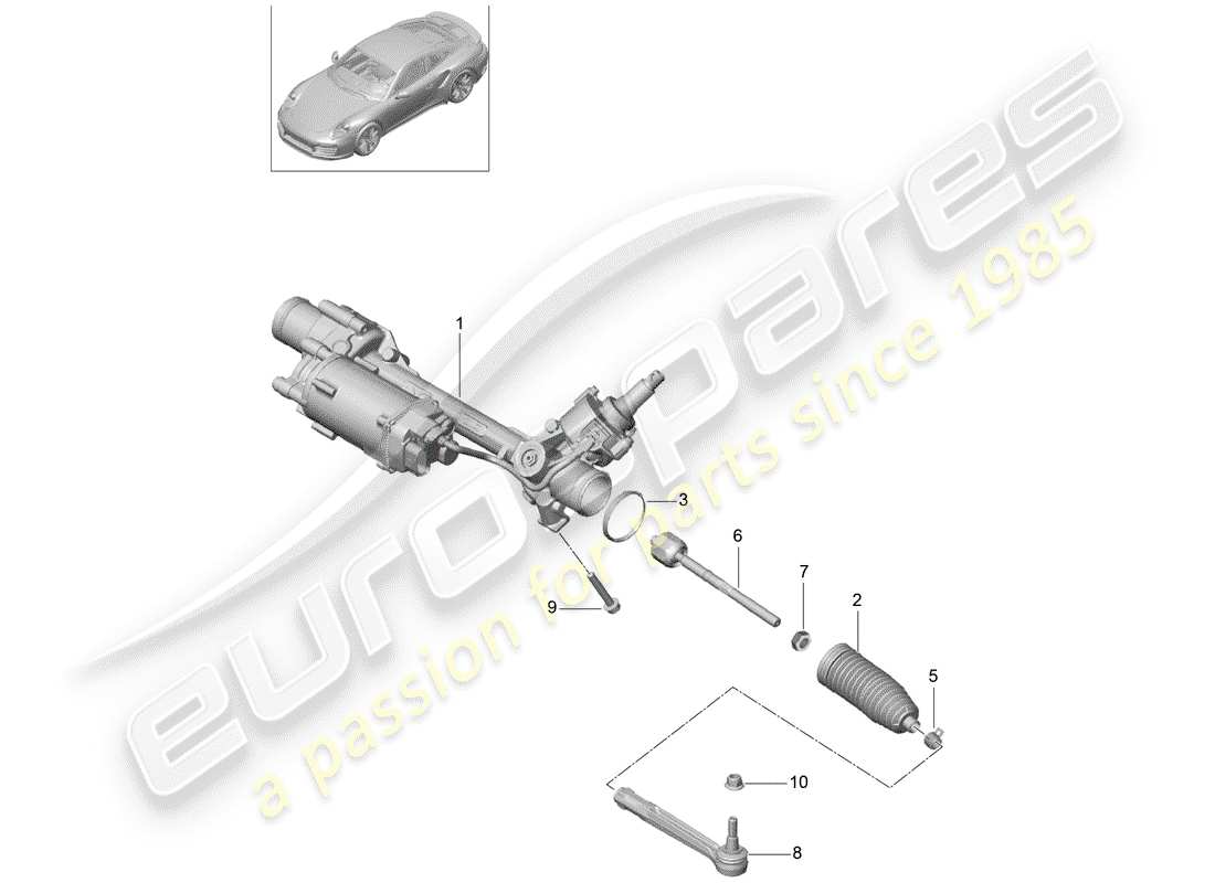 porsche 991 turbo (2020) mécanisme de direction schéma des pièces