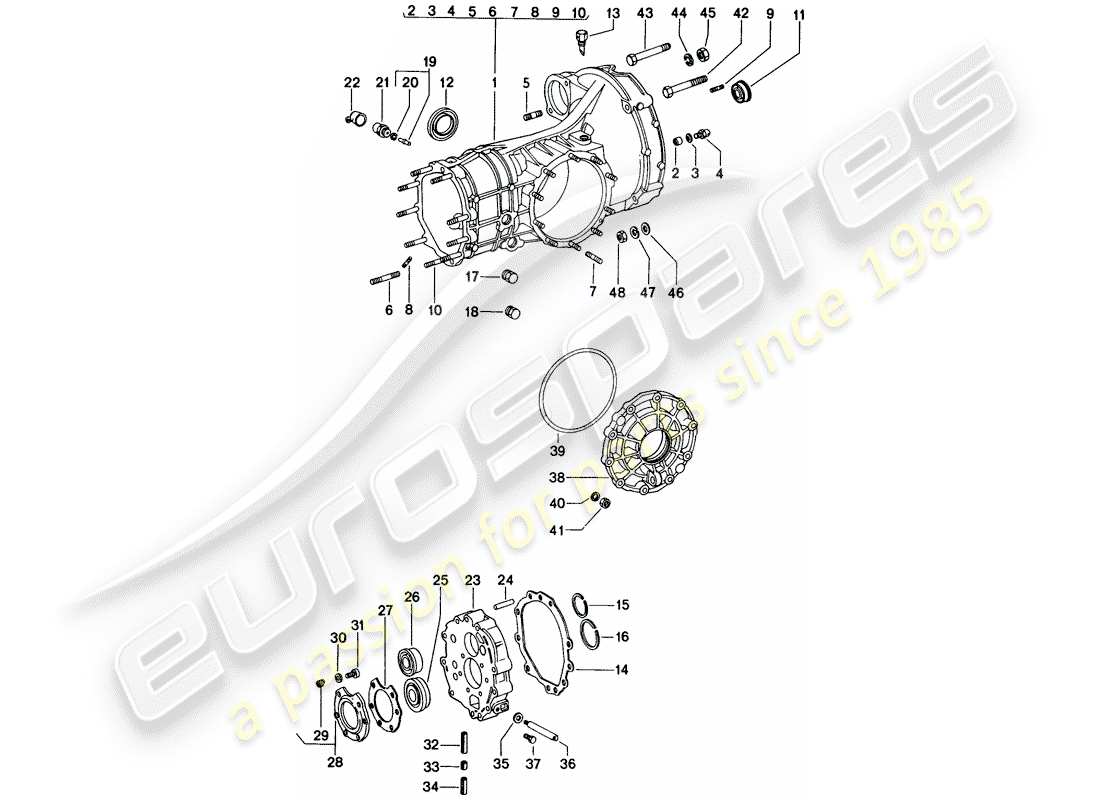 porsche 1976 (914) transmission de remplacement - carter de transmission schéma des pièces