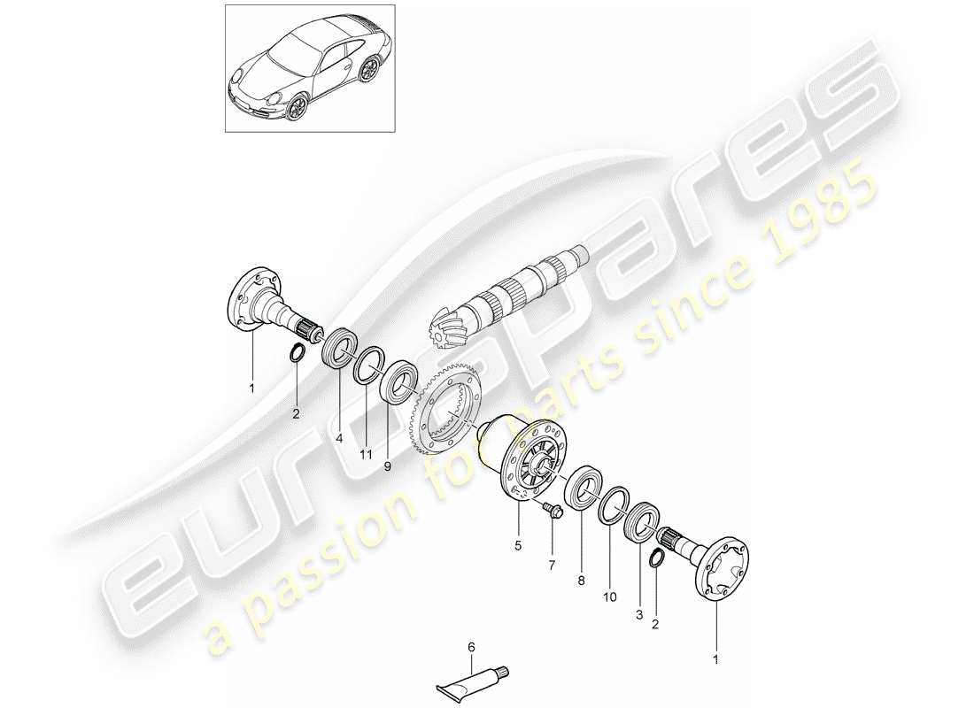 porsche 2012 (997-2) différentiel à glissement limité schéma des pièces