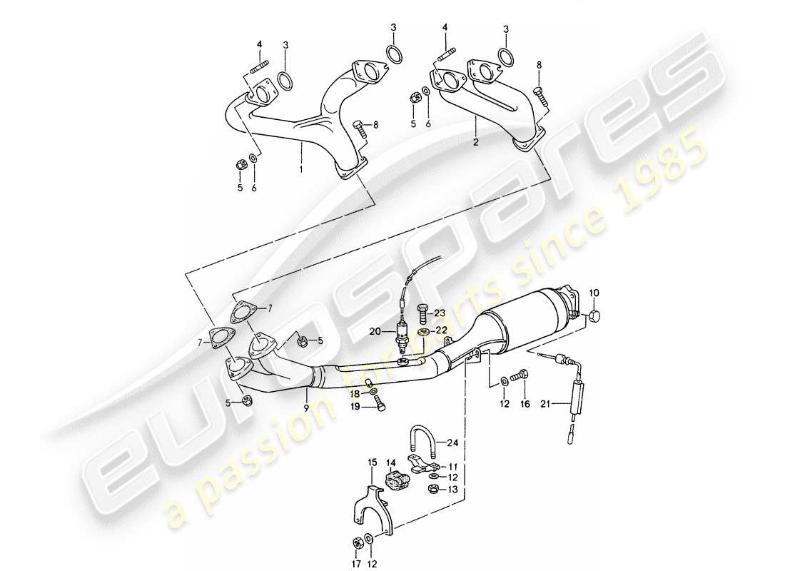 porsche 1994 (968) système d'échappement - catalyseur schéma des pièces
