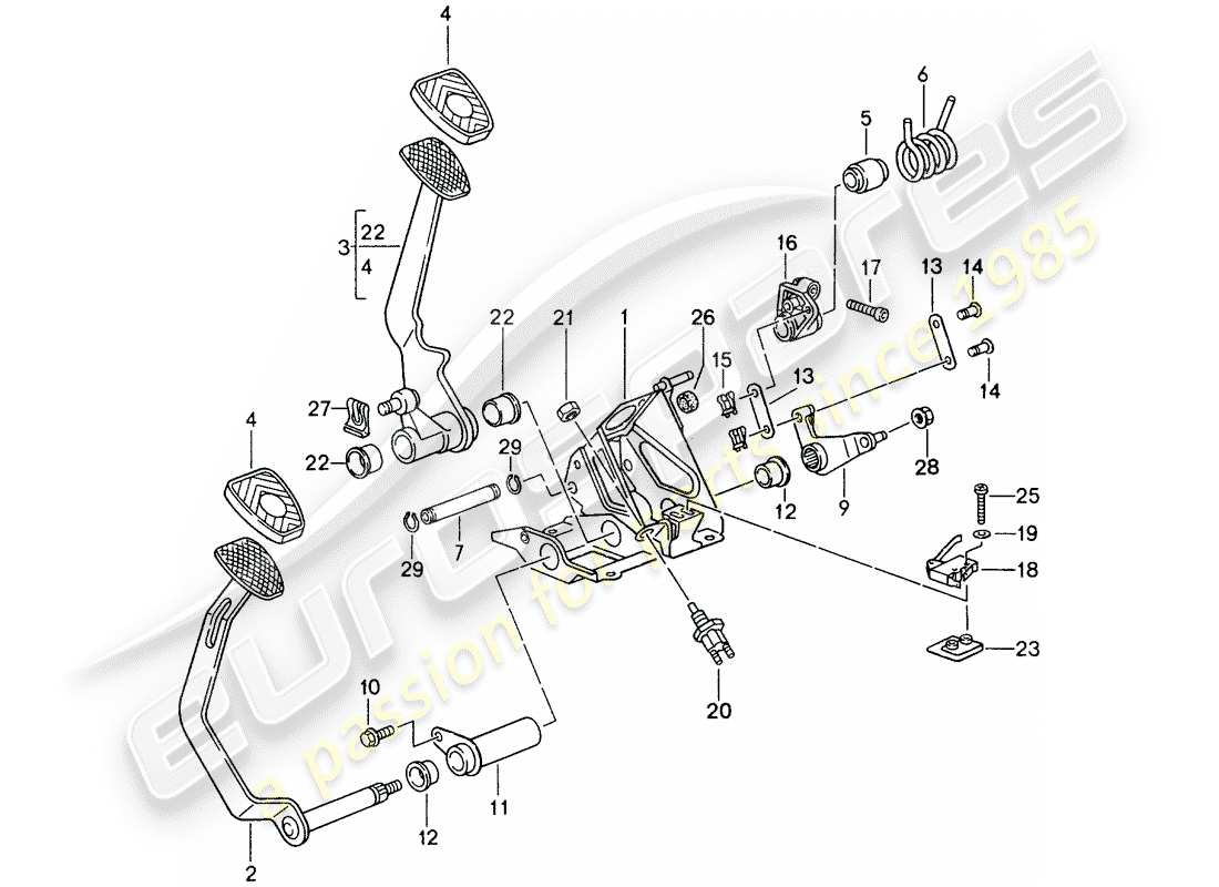 porsche 1996 (993) pédales - boite de vitesses manuelle schéma des pièces